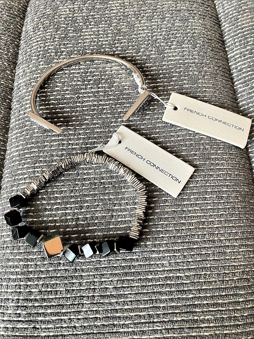 French Connection Statement Bracelets in Black & Silver NWT - set of 2
